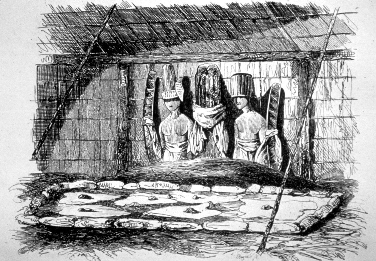 Dentro de uma cabana de funeral, Tahiti, século XVIII de John Webber