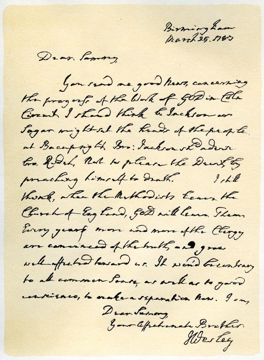 Carta de John Wesley a Samuel Bradburn, 25 de março de 1783. de John Wesley