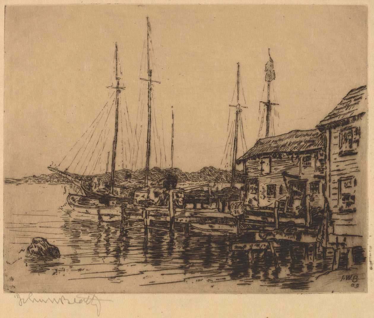 Barcos De Pesca Ao Longo Do Cais, Noank, Conn. de John Wesley Beatty