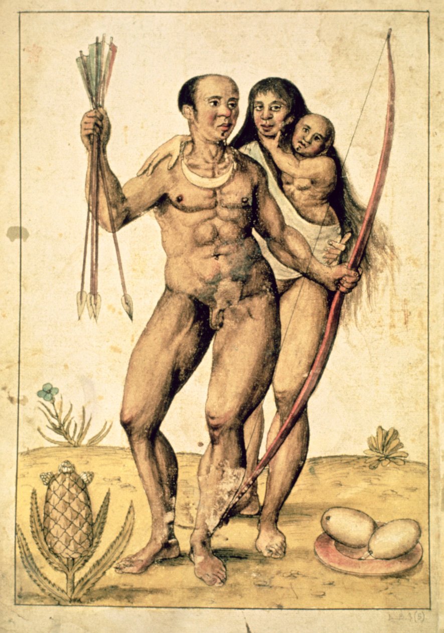 A Native American Family, c.1585-87 (aquarela sobre papel) de John White