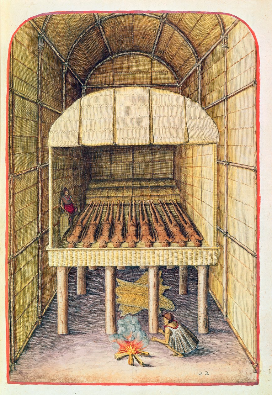 Como os índios trataram seus mortos, de &39;Admiranda Narratio ..&39;, gravado por Theodore de Bry (1528-98) 1585-88 de John White