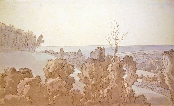 A View at Bridewell (caneta e tinta e lavagens azuis e cinzentas sobre papel) de John White Abbott