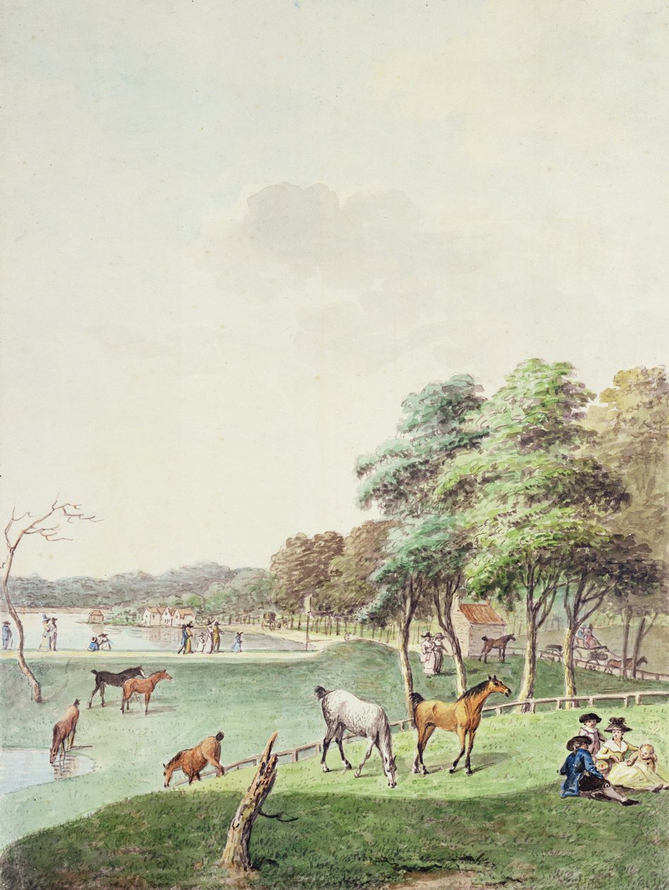 O East End da Serpentina, e uma visão distante da Casa de Banho, 1794 de John White Abbott