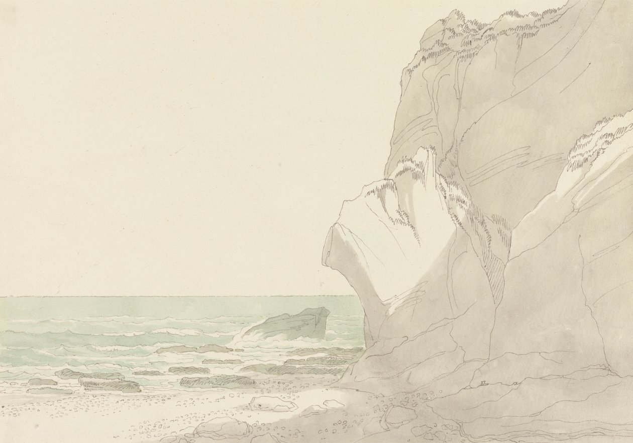 A Warren perto de Exmouth, Devon: Penhascos íngremes a subir à direita, Mar e Costa Rochosa à esquerda de John White Abbott