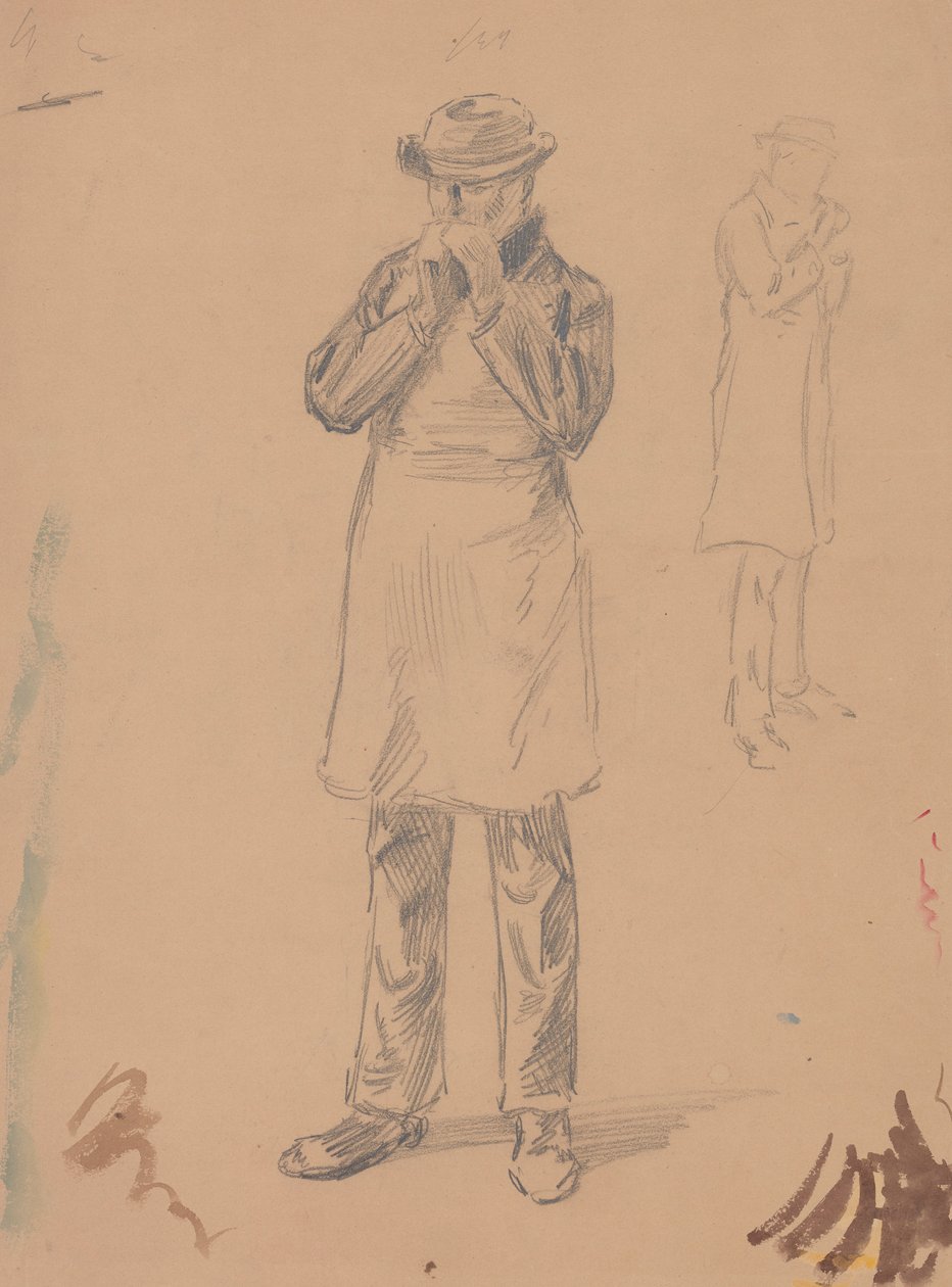 Caricatura de si mesmo e da abadia de E. A. (recto); Dois estudos de um homem em pé (verso) de John White Alexander