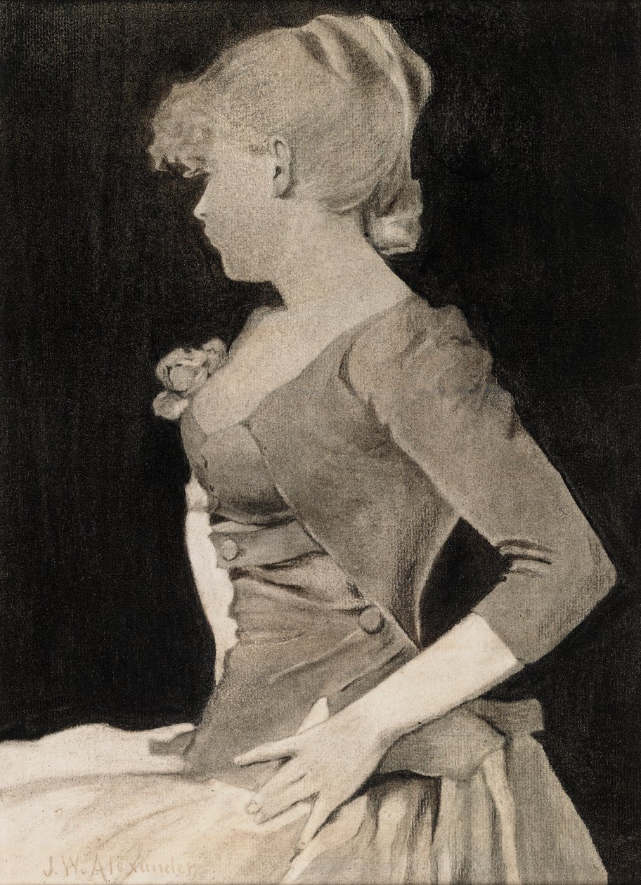 "Silhueta de uma jovem rapariga" de John White Alexander, carvão vegetal de John White Alexander