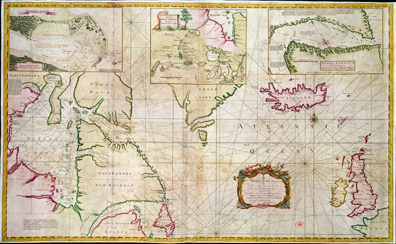 Carta dos mares e estreitos mostrando a possibilidade de uma Passagem Noroeste entre a Baía de Hudson e o Mar do Sul de John Wigate