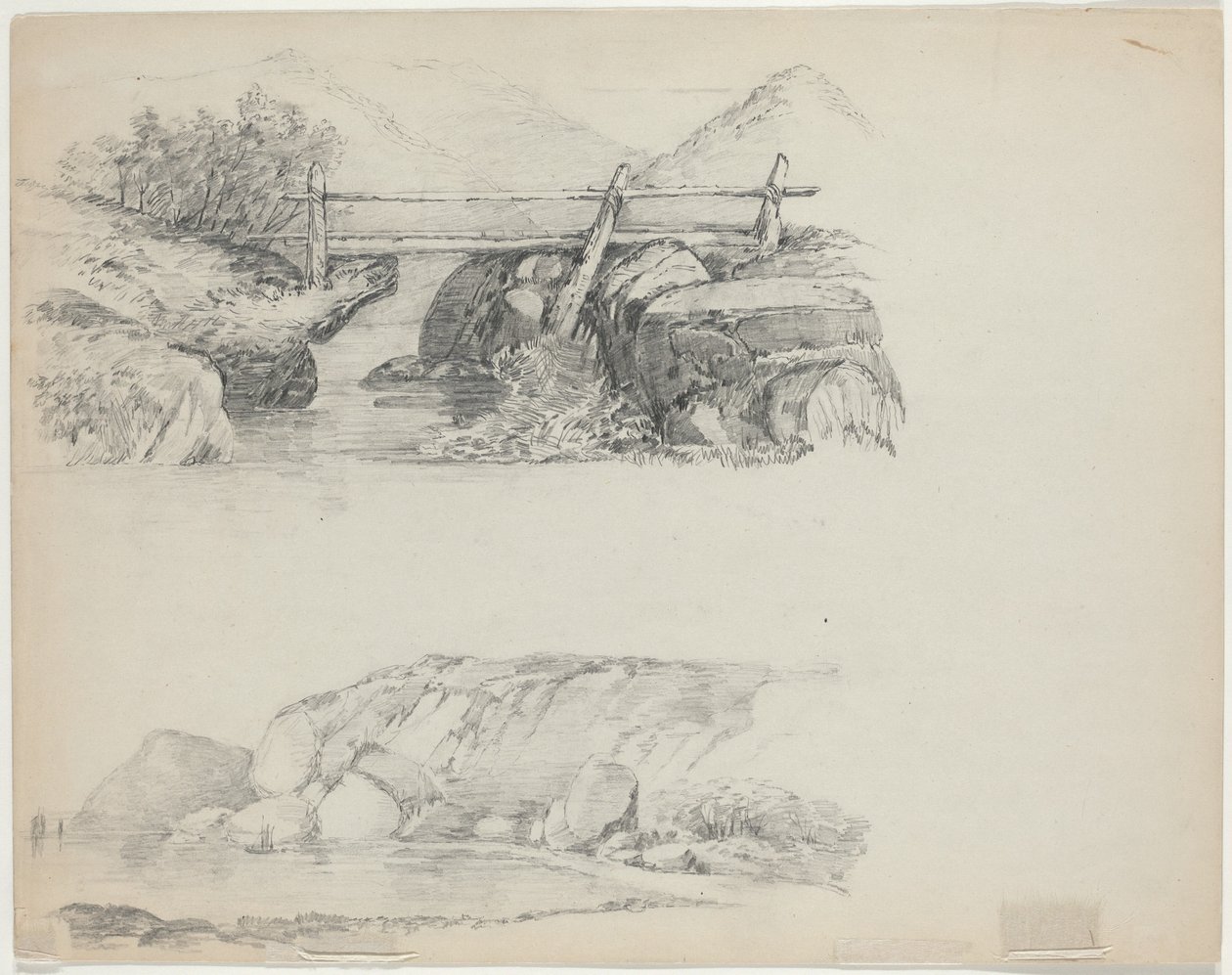 Ponte sobre Rocky Stream [verso superior] de John William Casilear