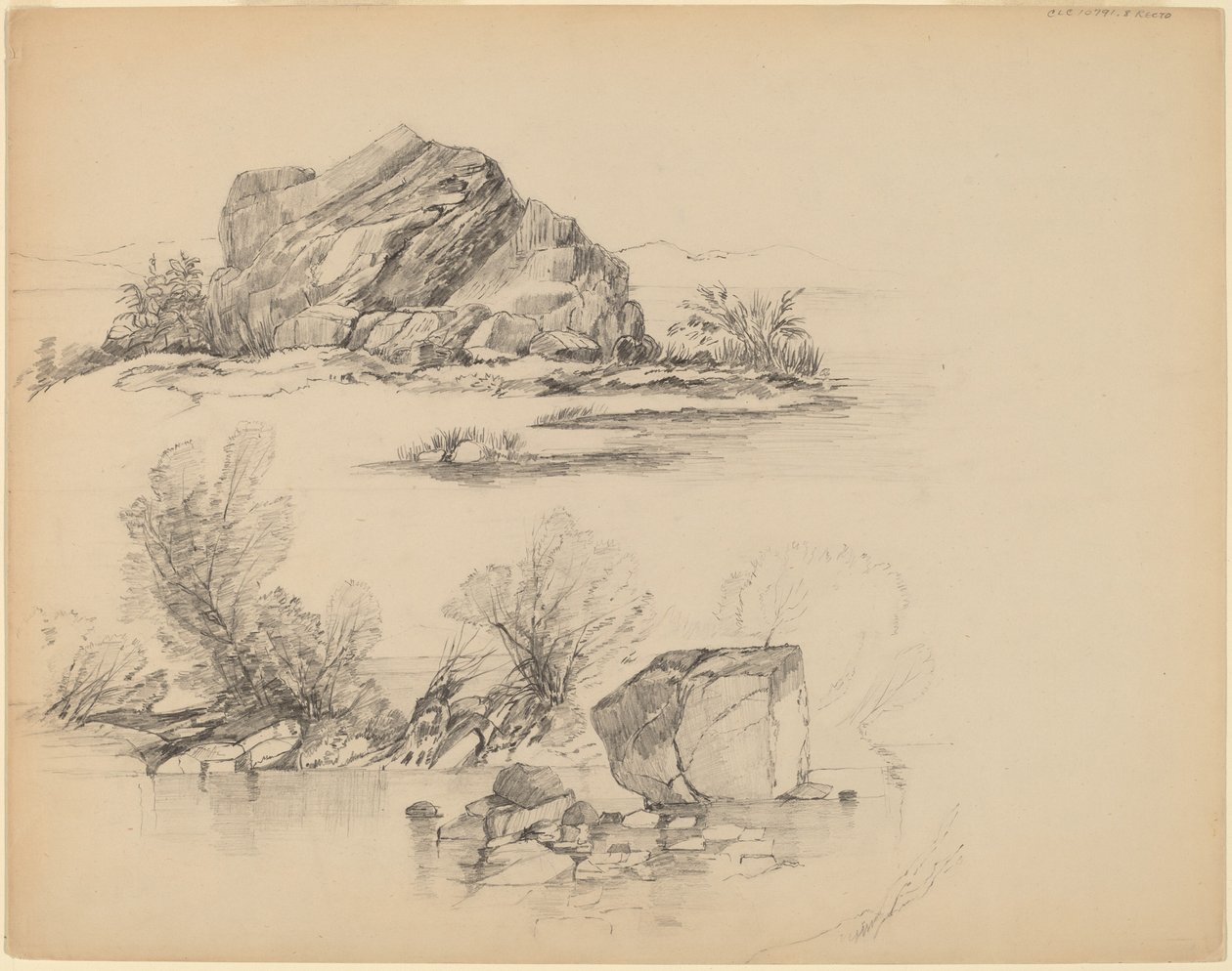 Rochas ao longo de um lago [reto] de John William Casilear