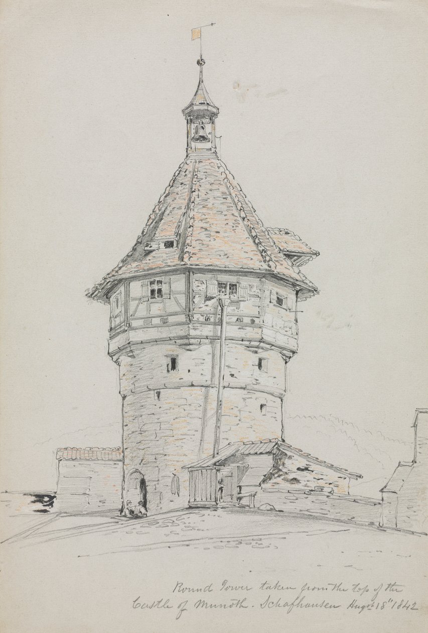 Torre redonda, Castelo de Munoth, Schafhausen, Suíça, 1842. de John William Casilear