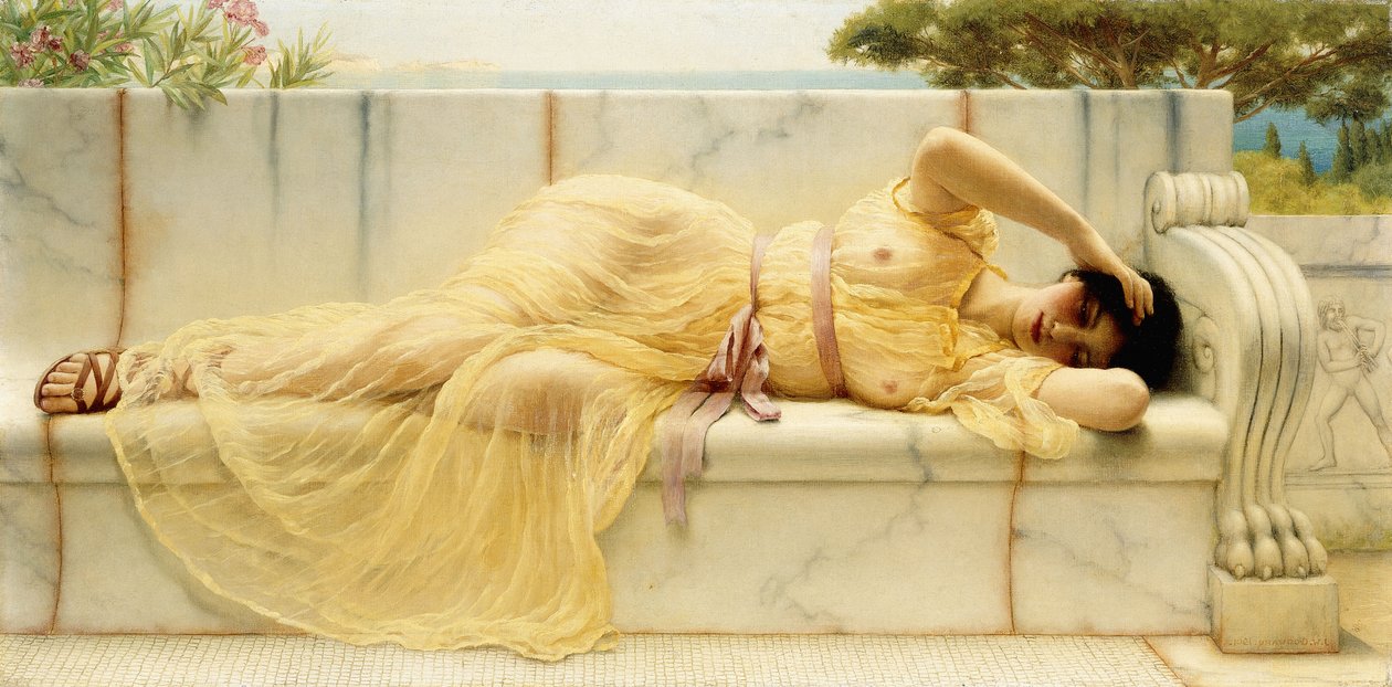 Menina na cortina amarela, 1901 de John William Godward