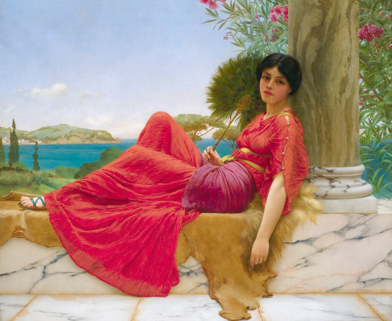 Encostado a uma coluna, por John William Godward de John William Godward