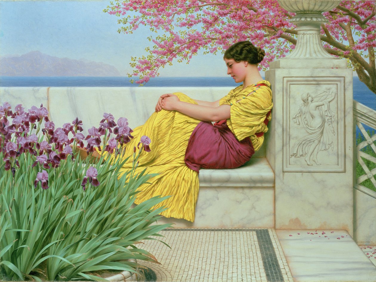 Sob a flor que pendura no ramo, 1917 de John William Godward