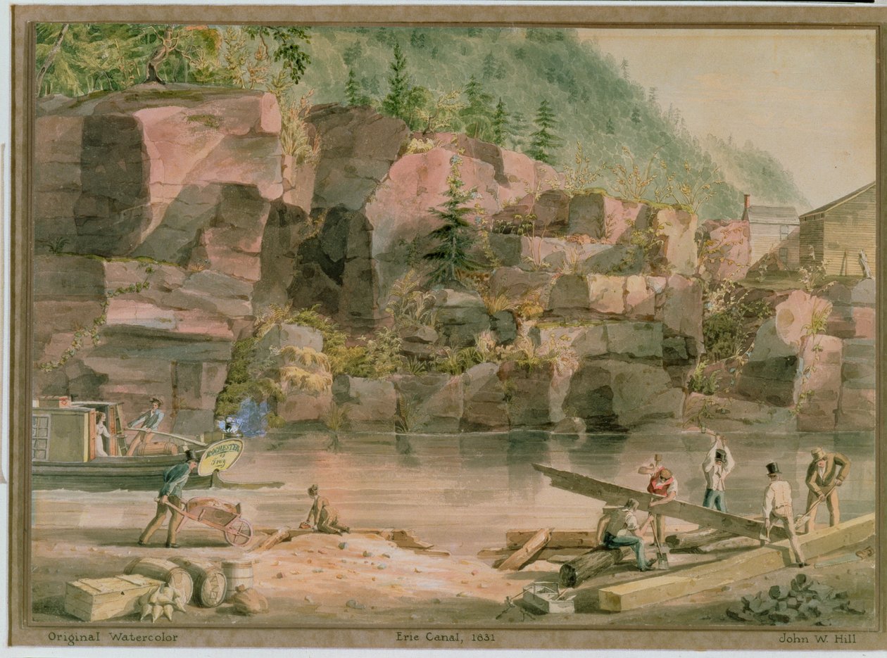 Erie Canal, NY, 1831 (grafite, wc e guache sobre papel) de John William Hill