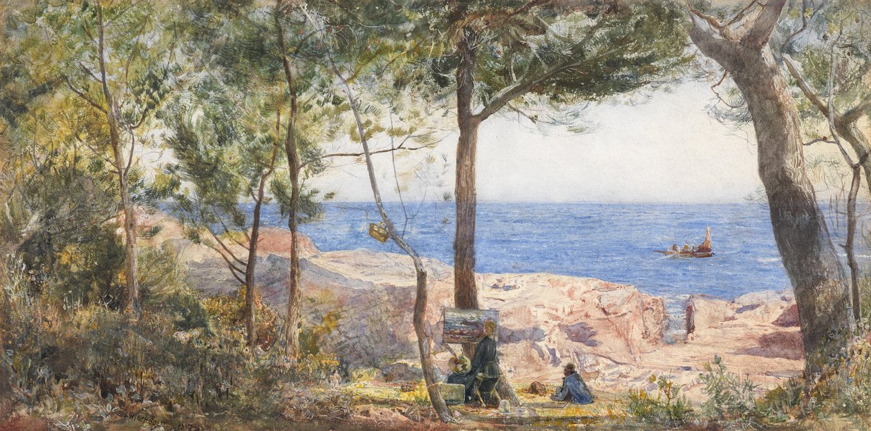 Uma pintura do artista pelo mar, 1887 (wc e bodycolour no papel) de John William Inchbold
