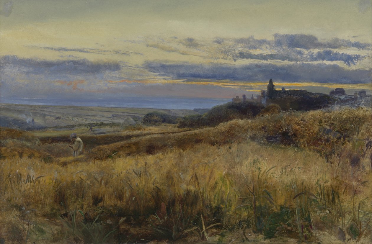 Milharal ao pôr do sol de John William Inchbold