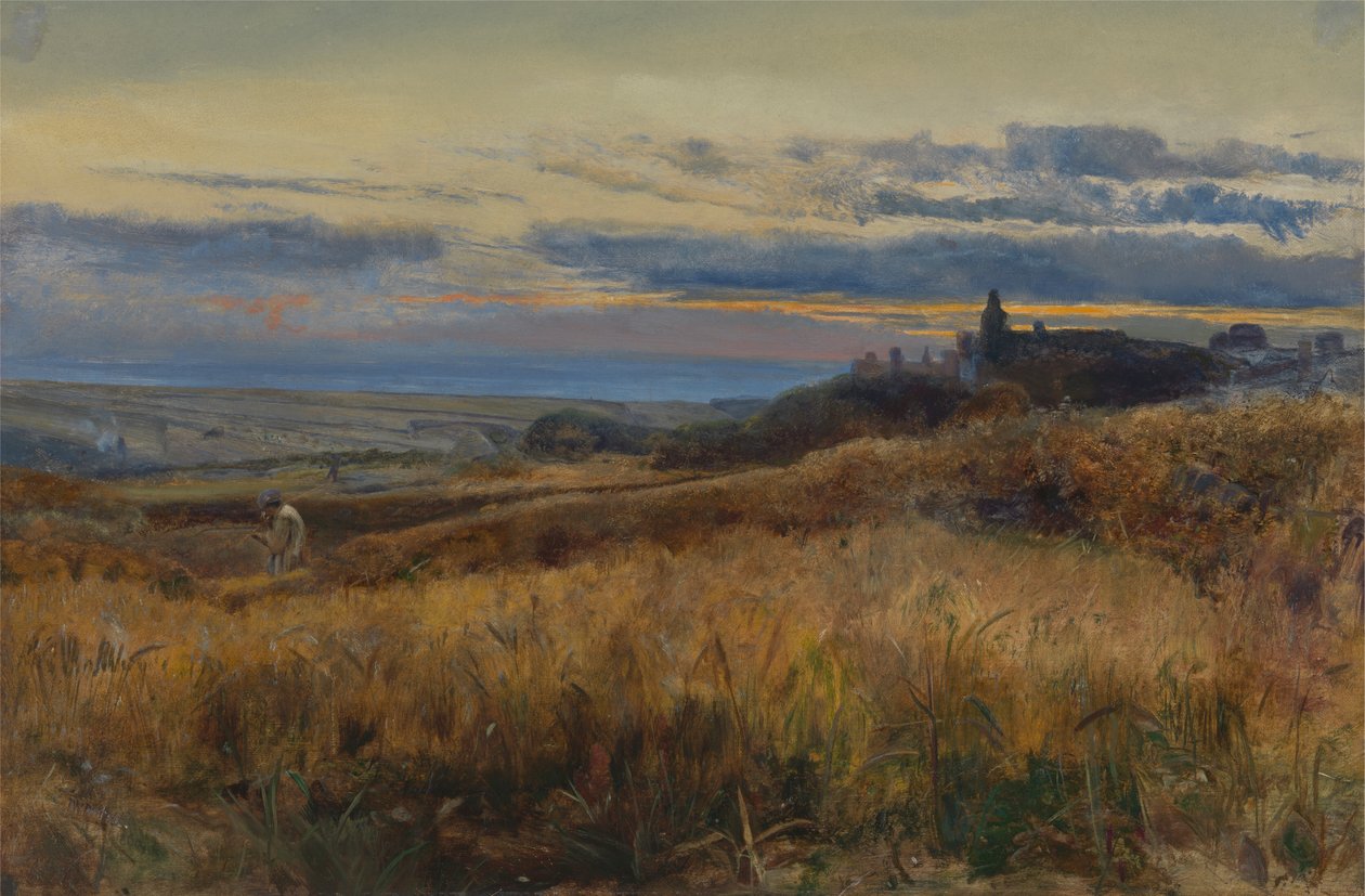 Campo de milho ao pôr-do-sol de John William Inchbold