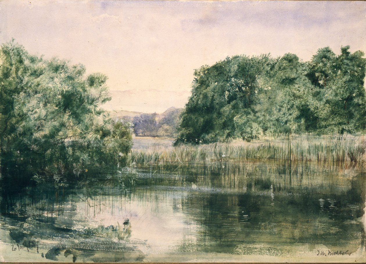 Vista de um lago com árvores, 1857 de John William Inchbold
