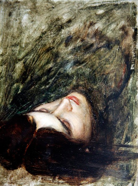 Cabeça de Orfeu - um esboço, c.1899-1900 (óleo a bordo) de John William Waterhouse