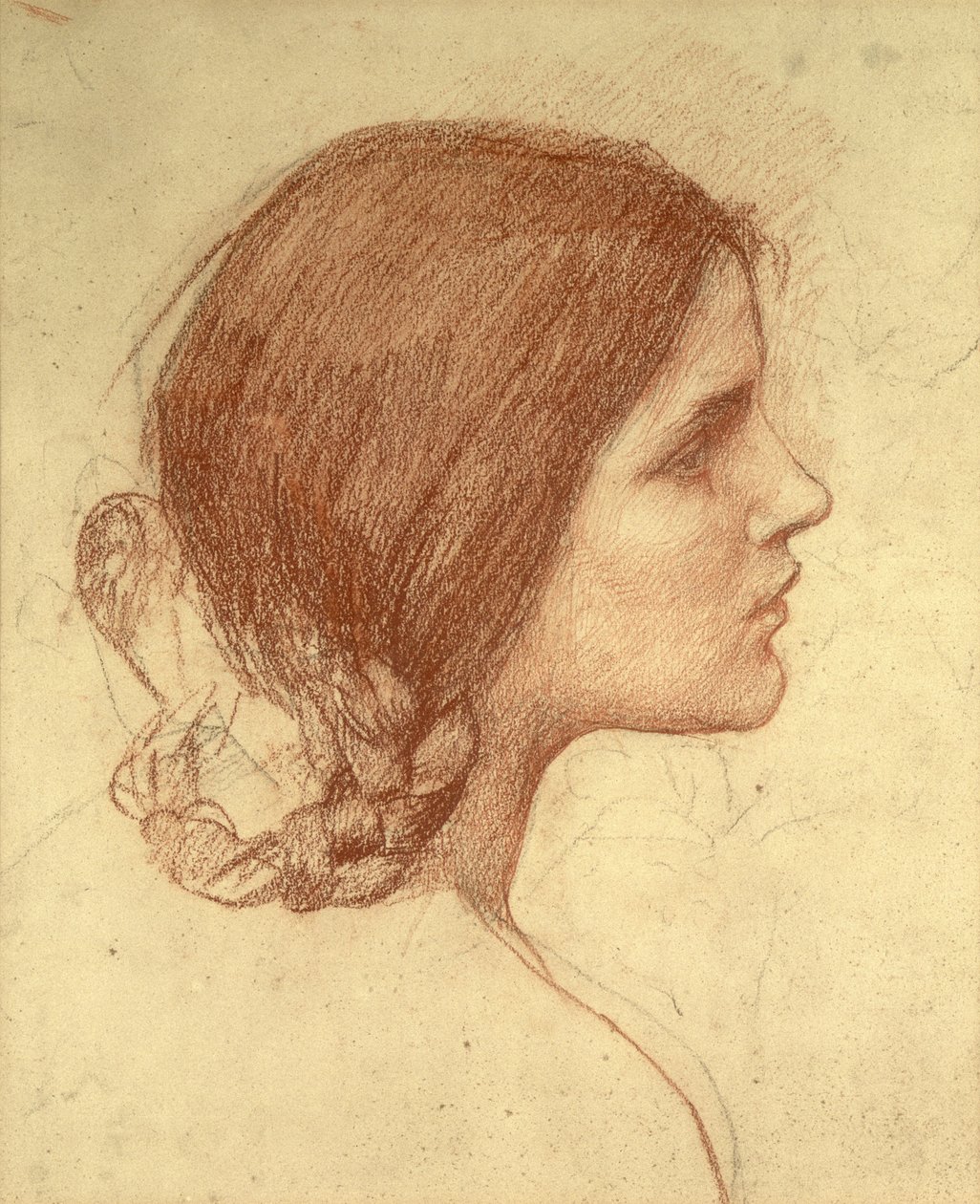 Cabeça de uma menina, c.1905 (giz vermelho sobre papel) de John William Waterhouse
