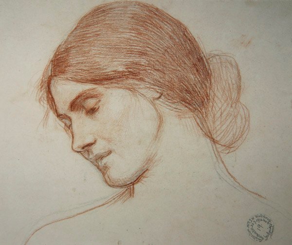 Cabeça de uma jovem rapariga, à esquerda. de John William Waterhouse