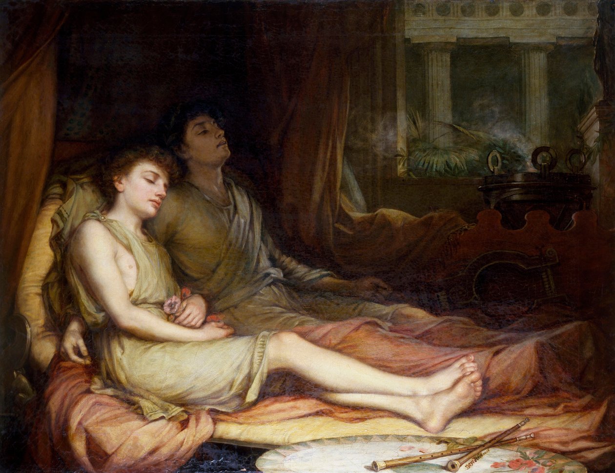 "Hypnos e Thanatos" Os deuses do sono e da morte. Pintura de John William Waterhouse (1849-1917) (pré-rafaelita) Coleção particular de John William Waterhouse