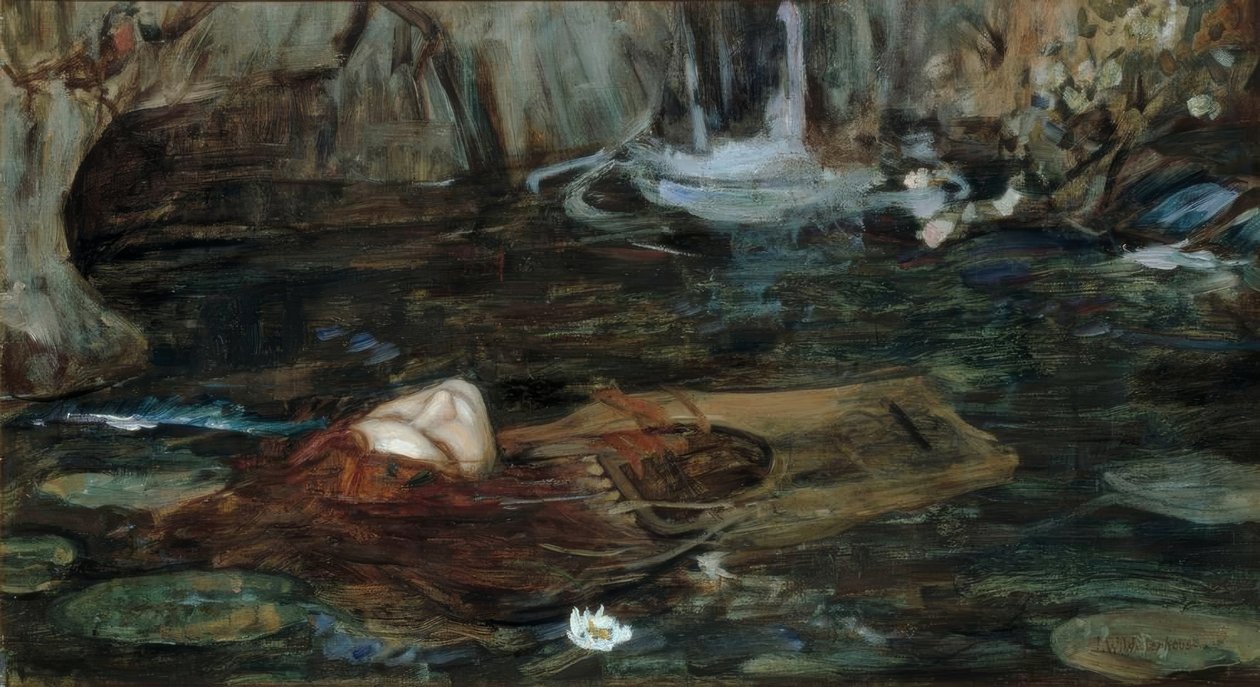 Estudo para as ninfas que encontram a cabeça de Orfeu de John William Waterhouse