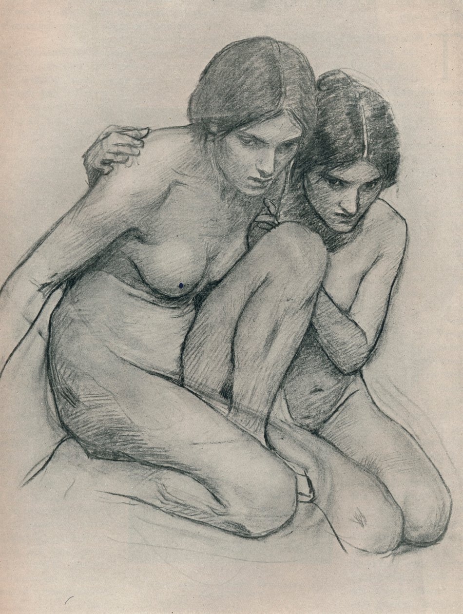 Estudo para as ninfas que encontram a cabeça de Orfeu, c1899 de John William Waterhouse