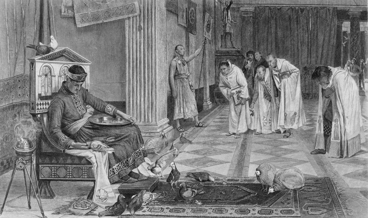 Os Favoritos do Imperador Honório, gravados por J. Stephenson de John William Waterhouse