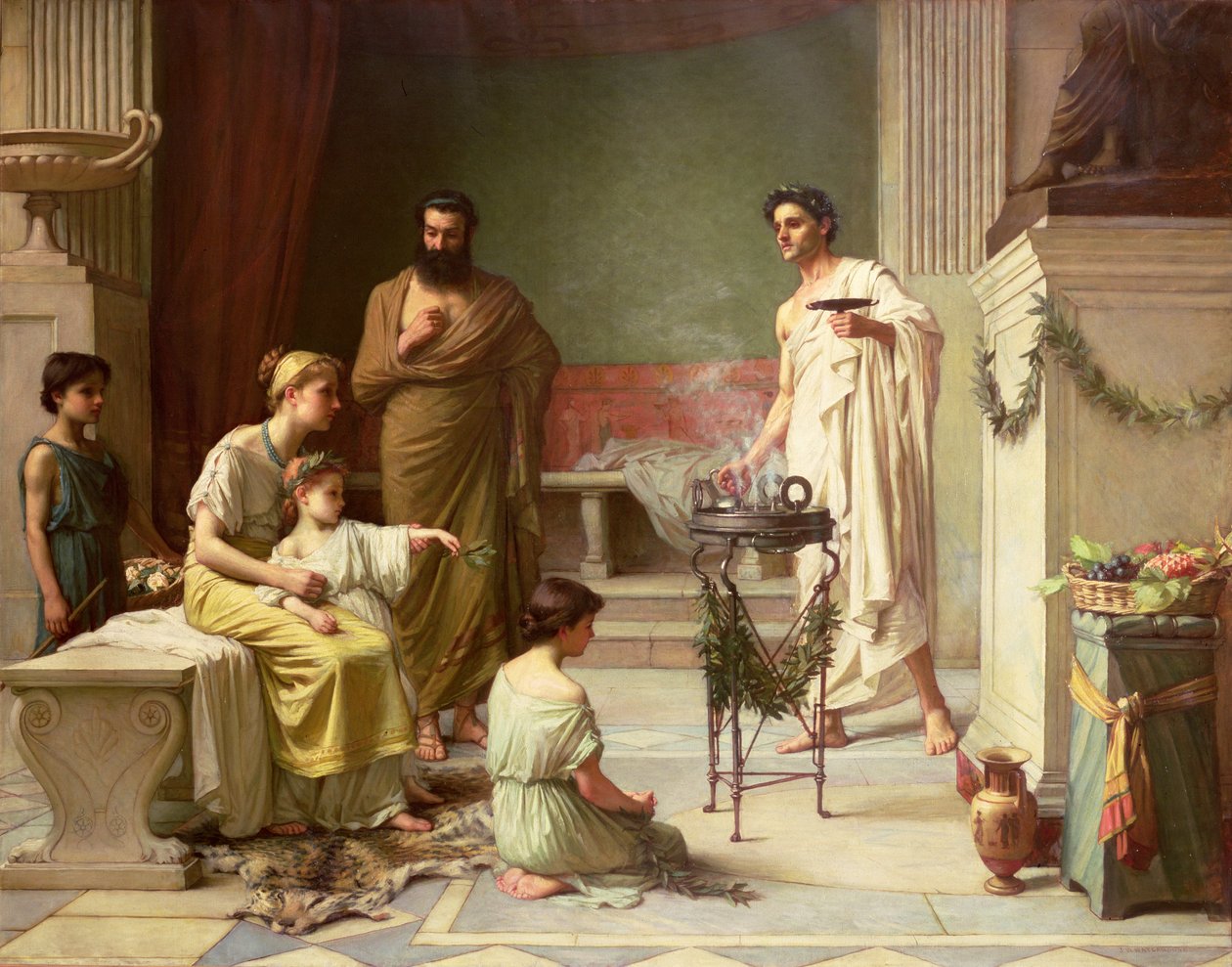 A visita de uma criança doente ao templo de Esculápio, 1877 de John William Waterhouse
