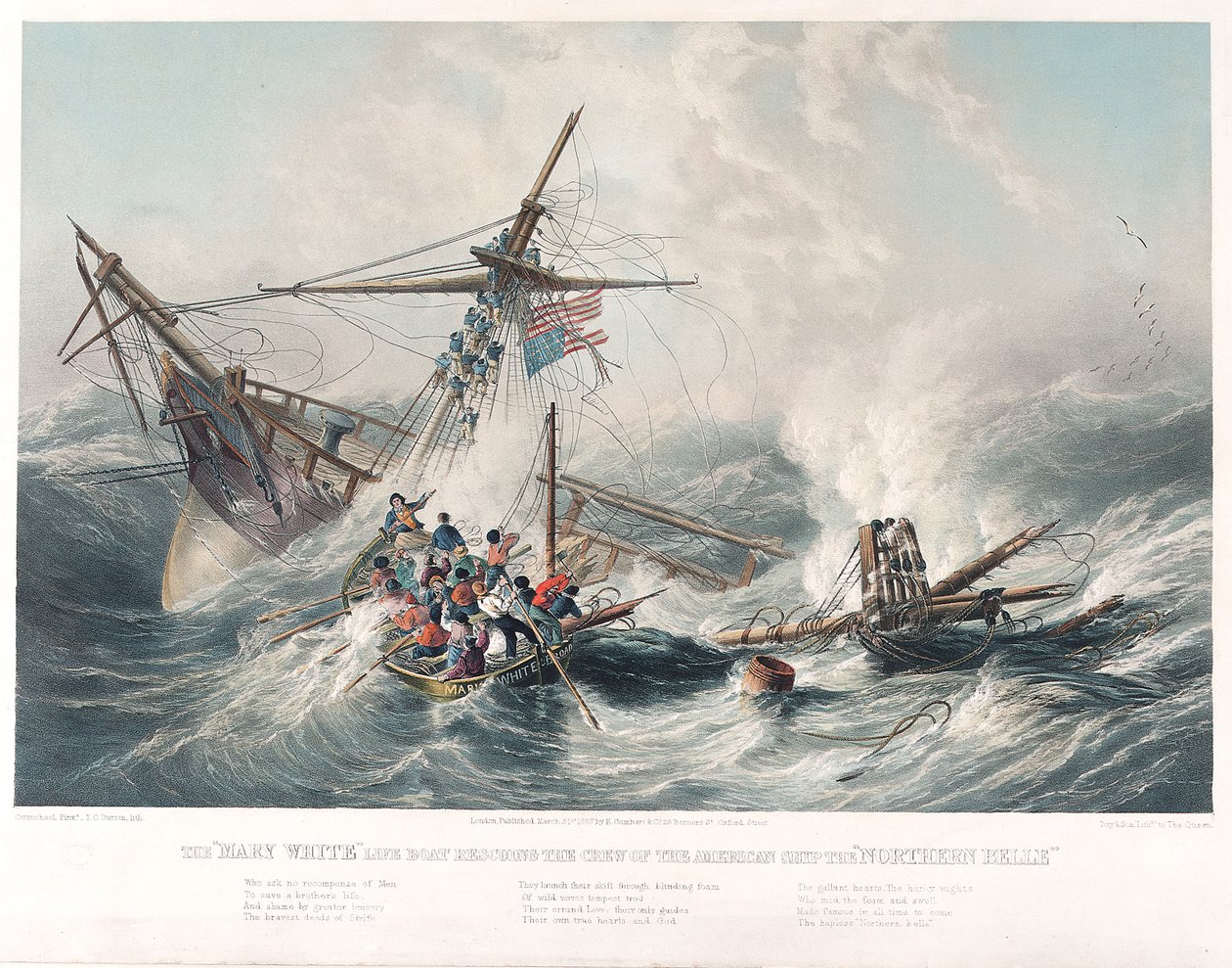 O barco salva-vidas "Mary White" a salvar a tripulação do navio americano "Northern Belle de John Wilson (after) Carmichael