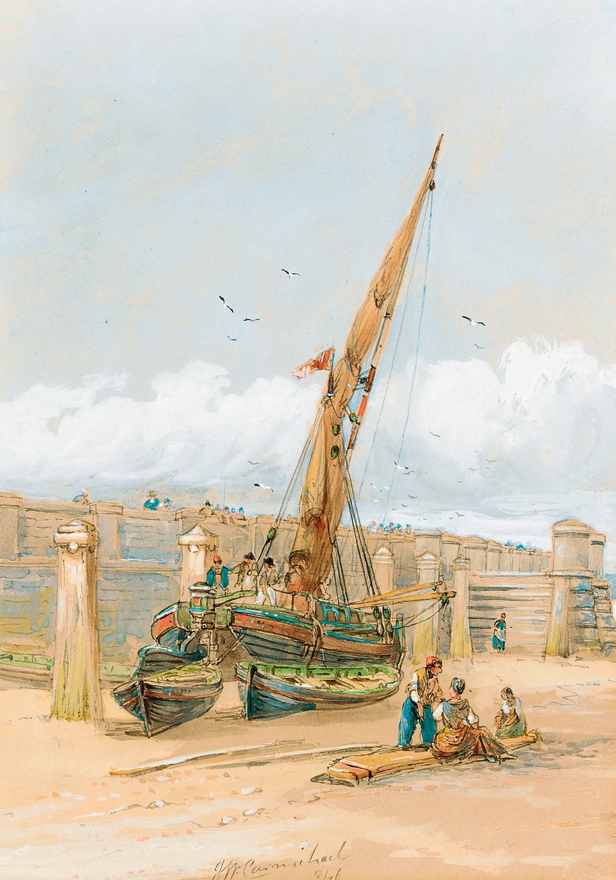 Pescadores fofocando diante de um navio encalhado, 1846 de John Wilson Carmichael