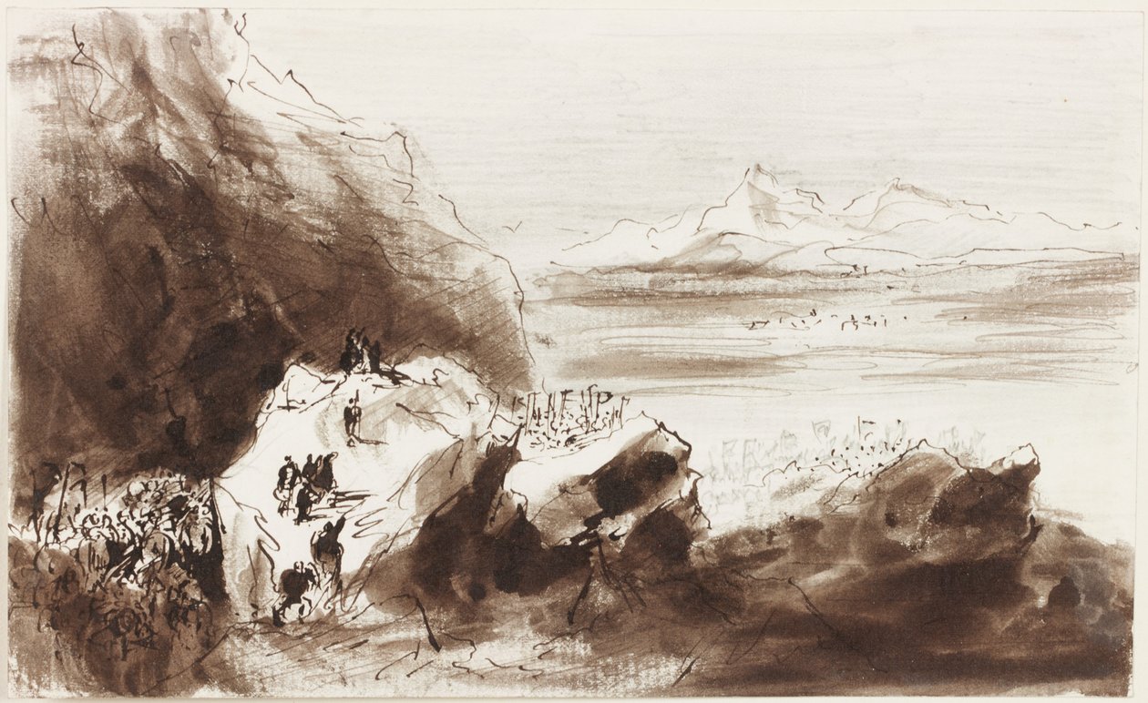 Hannibal primeiro vê a Itália (caneta e tinta e lápis sobre papel (cinza)) de John Wilson Carmichael