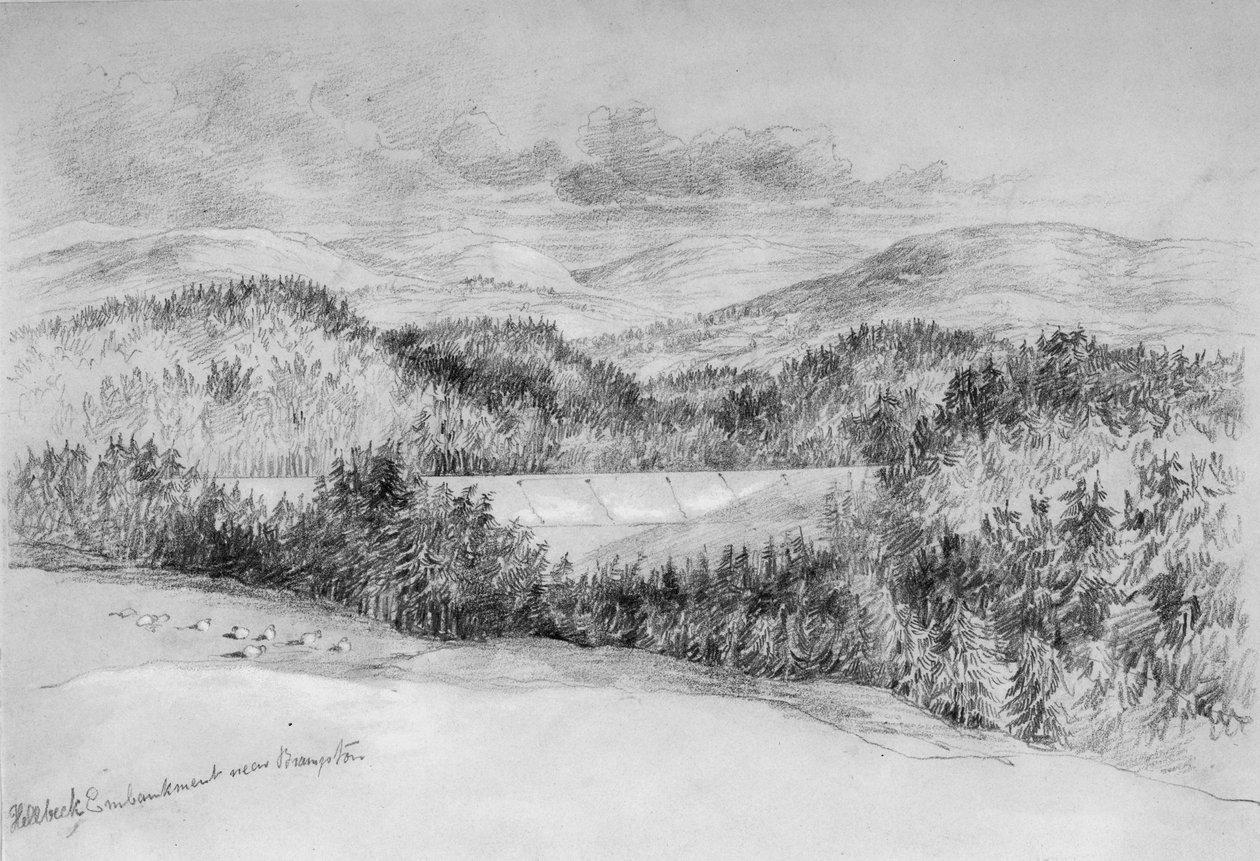 Hillbeck Embankment perto de Brampton (bc e lápis sobre papel) de John Wilson Carmichael