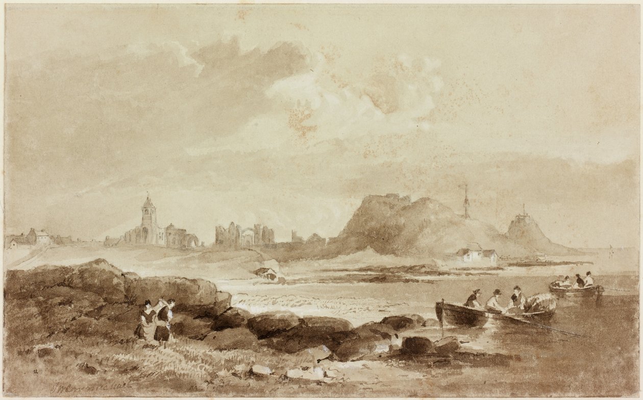 Ilha Sagrada (lápis e aguarela (sépia) em papel) de John Wilson Carmichael