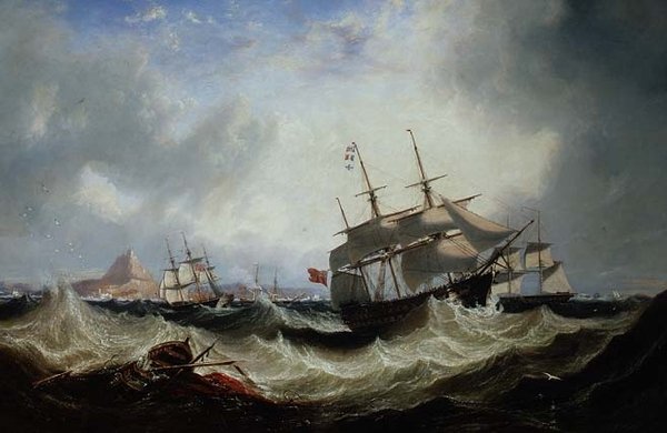 Embarque ao largo de Gibraltar em mares fortes de John Wilson Carmichael