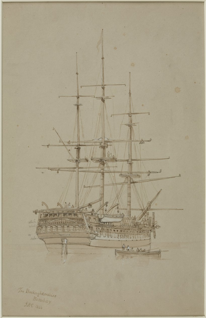 O Buckinghamshire, Bombaim (lápis e aguarela (monocromático) em papel (cinza)) de John Wilson Carmichael