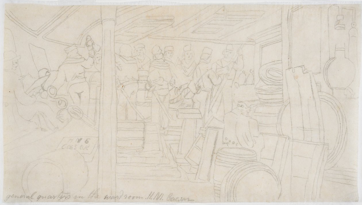 O Wardroom HMS Caesar (lápis sobre papel (traçado)) de John Wilson Carmichael