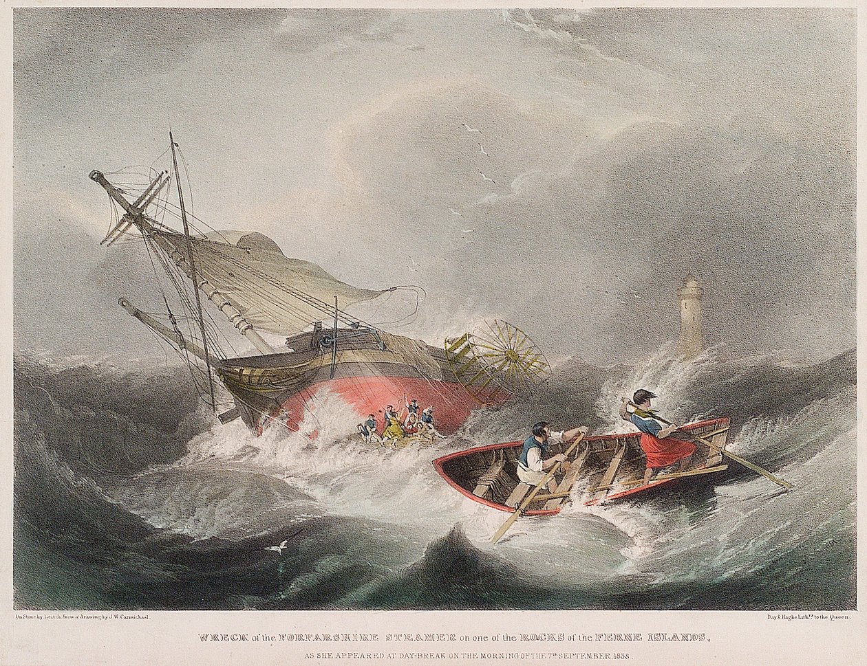 O naufrágio do vapor Forfarshire nos rochedos das ilhas Farne (Inglaterra), tal como se apresentava ao nascer do sol de 7 de setembro de John Wilson Carmichael