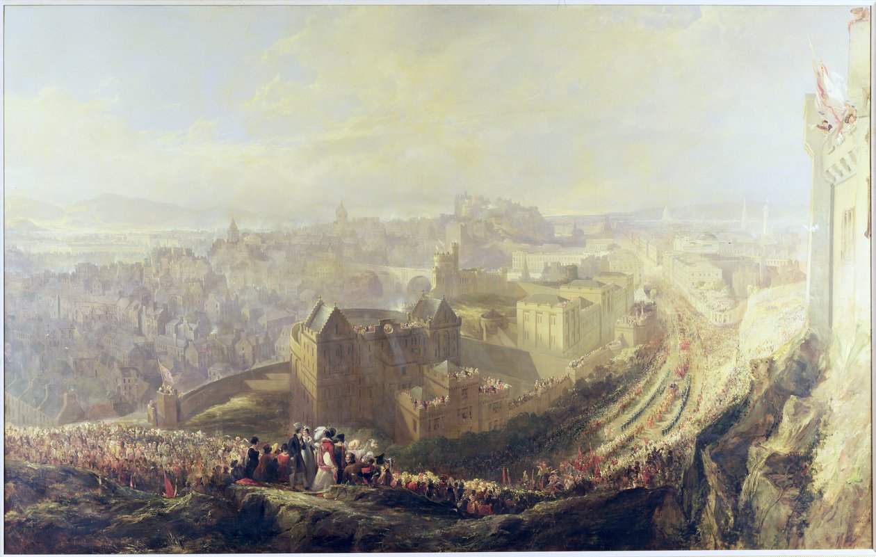 A entrada de George IV em Edimburgo a partir do Carlton Hill, 1822 de John Wilson Ewbank