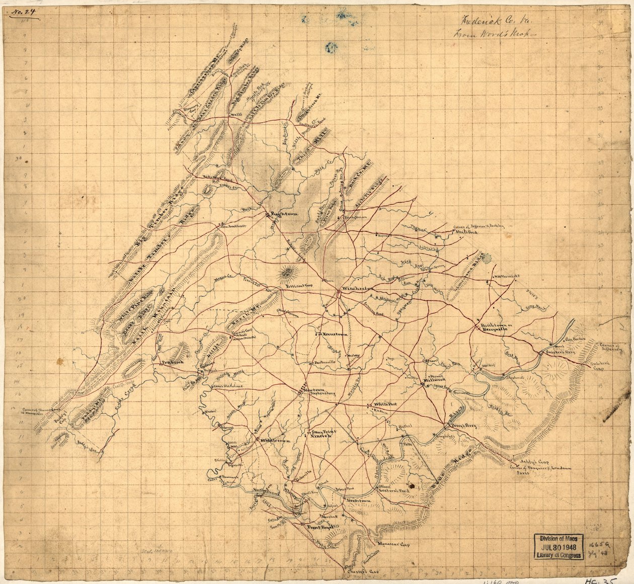 Frederick Co. Va., do mapa de Wood. LOC 2002627443 de John Wood