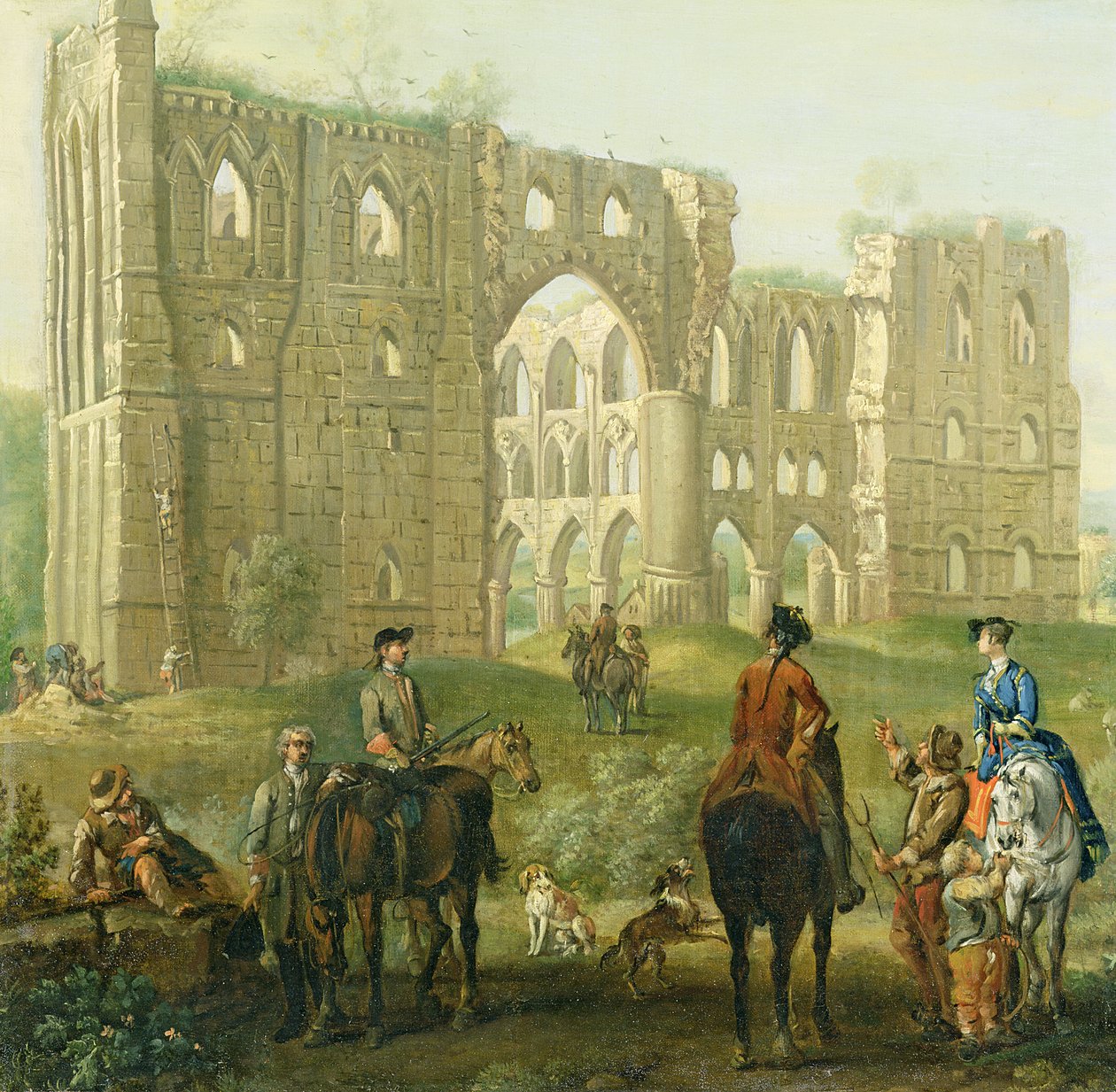 Cavaleiros fazendo uma pausa nas ruínas da Abadia de Rievaulx, c.1740-50 (óleo sobre tela) de John Wootton