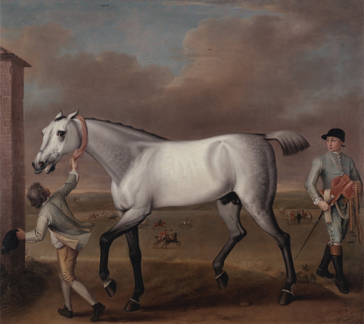 O cavalo de corrida cinzento do Duque de Hamilton, "Victorious", em Newmarket de John Wootton