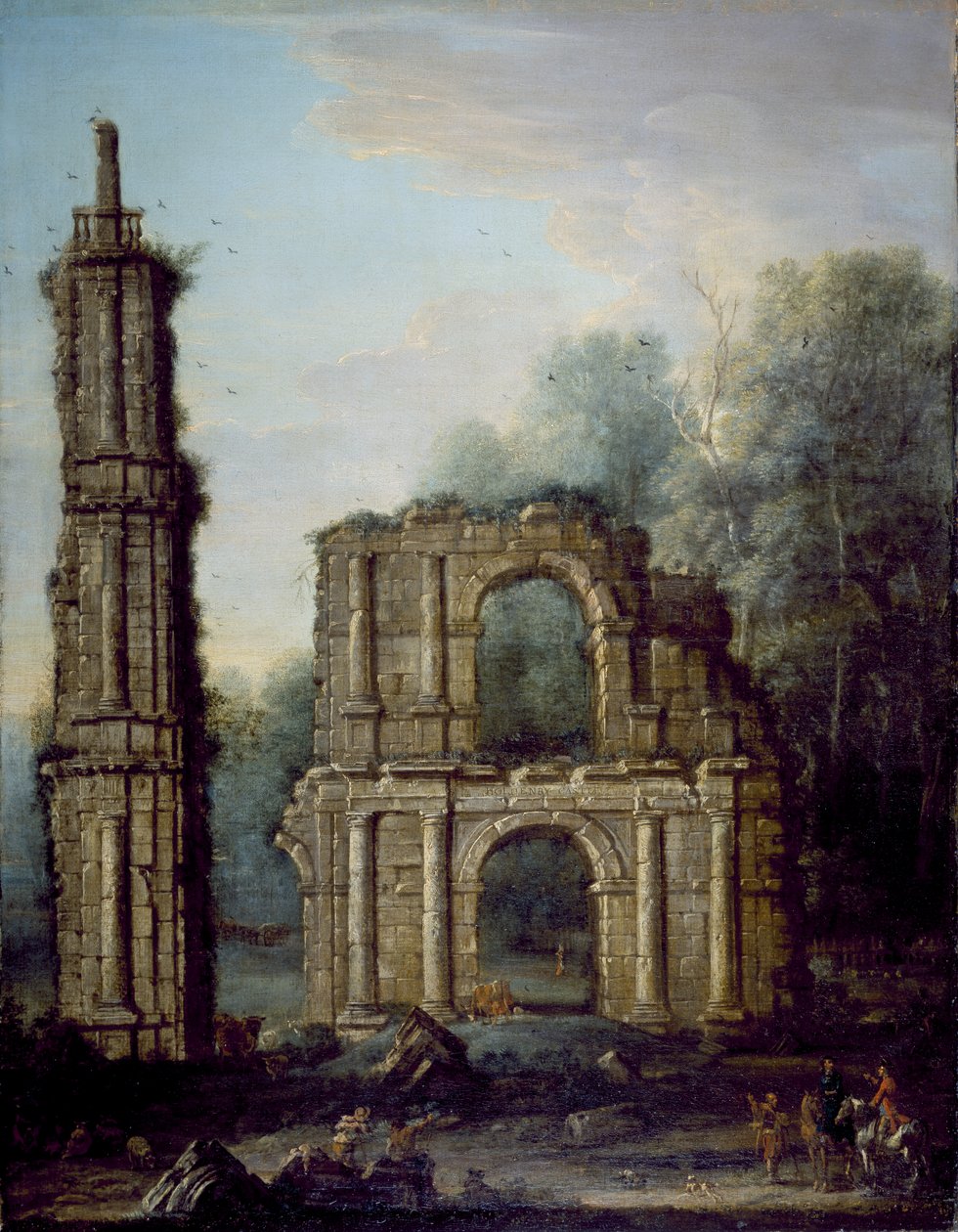 As ruínas do Castelo de Holdenby, Northamptonshire, c.1735-45 (óleo sobre tela) de John Wootton