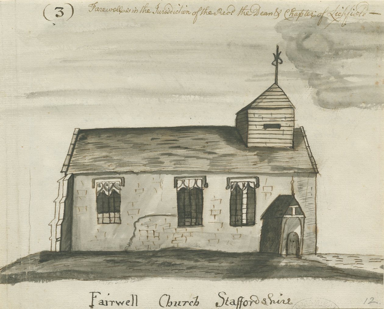 Igreja de despedida: desenho em caneta e lavagem em sépia, nd [c 1780] de John Wright