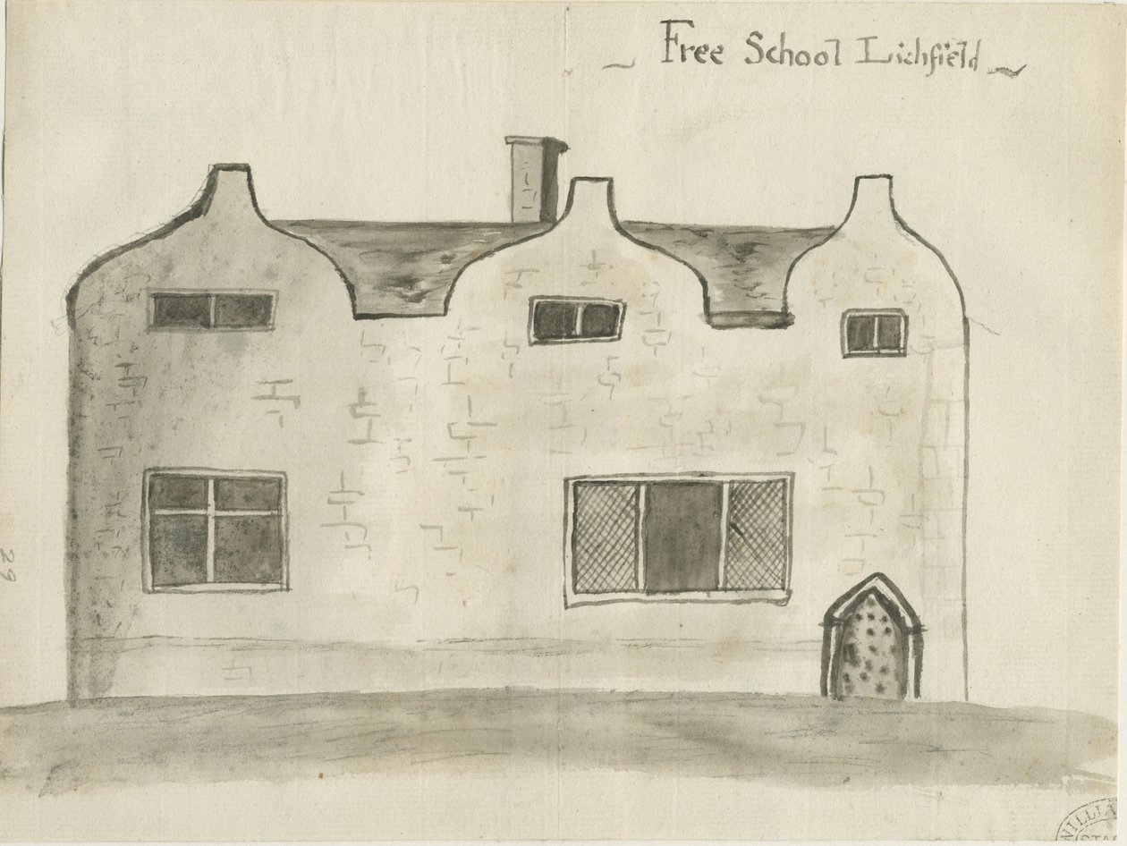Lichfield - Grammar School: desenho em sépia, nd [1784] (desenho) de John Wright