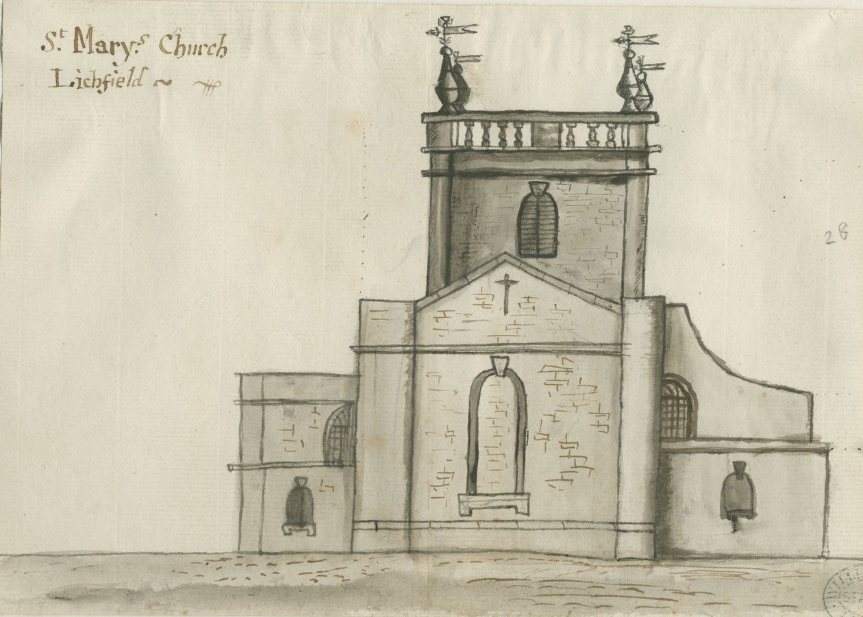 Lichfield - Igreja de Santa Maria: desenho em sépia, nd [1784] (desenho) de John Wright