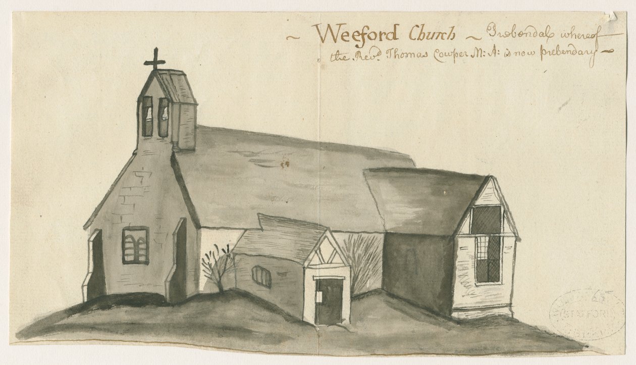 Igreja de Weeford: desenho em sépia, nd [1784] (desenho) de John Wright