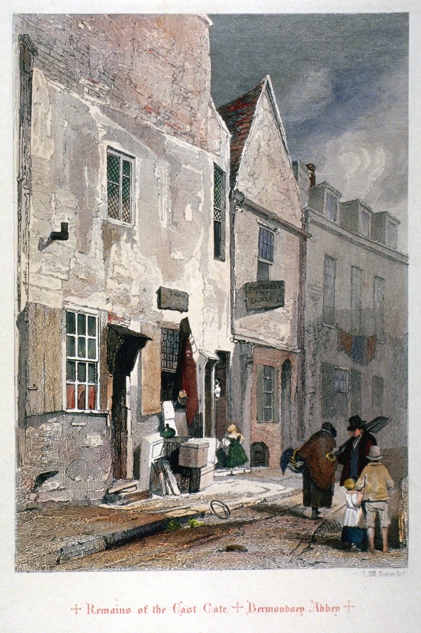 Vista dos restos mortais do portão leste da Abadia de St Saviour, Bermondsey, Londres, 1851 de John Wykeham Archer