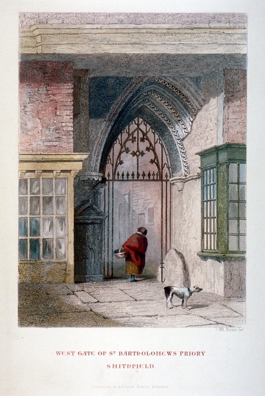 Portão Oeste do antigo Priorado de St Bartholomew-the-great, Smithfield, City of London, 1851 de John Wykeham Archer